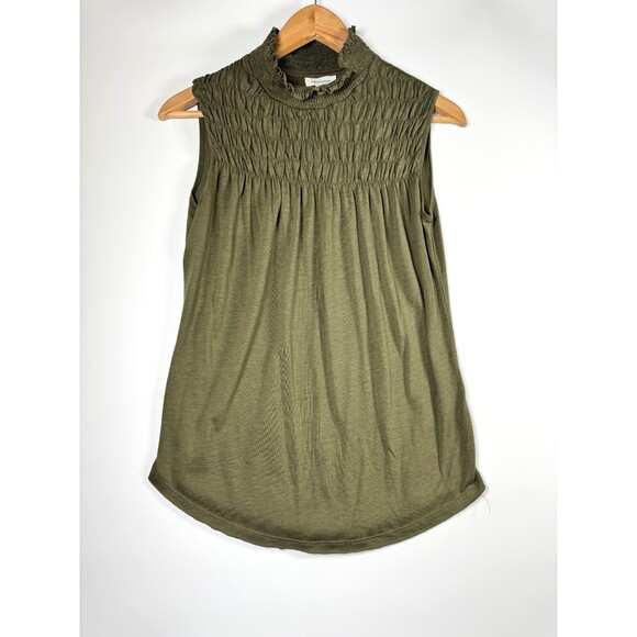 Sundance Top Womens XS Olive Green Smocked Mock Neck Sleeveless Lyocell Portugal - Picture 1 of 9